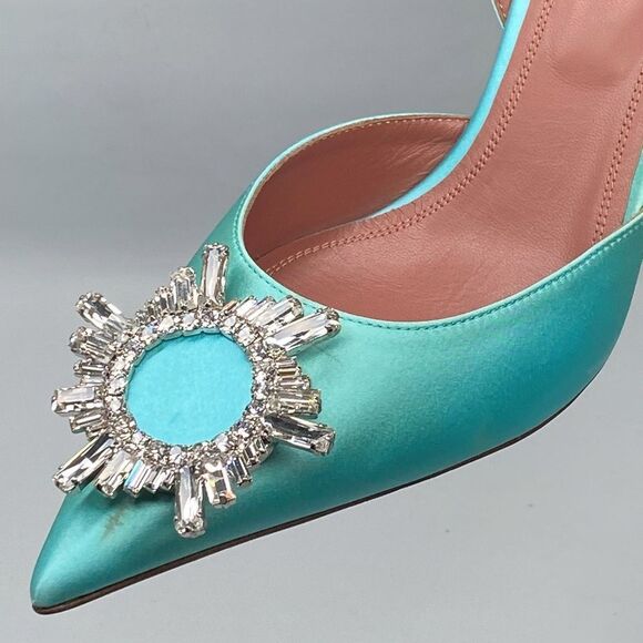 Amina Muaddi Begum Embellished Satin Slingback Pumps size 39 - Picture 8 of 14